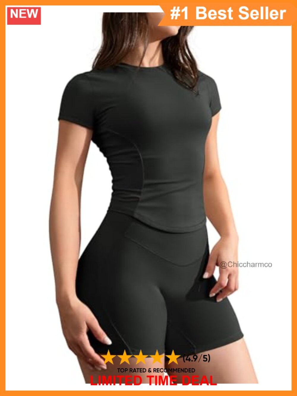 Women's Short Sleeve Workout Crop Top Slim Fit Compression Gym Shirt